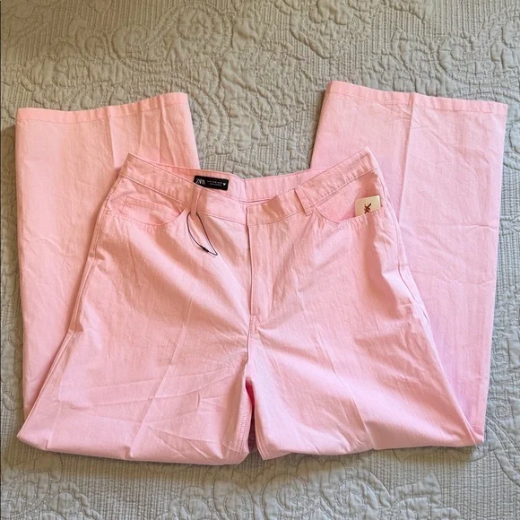 NWT Zara Women's Pink Wide Leg Cotton Pants XL, S Pastel Pink - Picture 4 of 16
